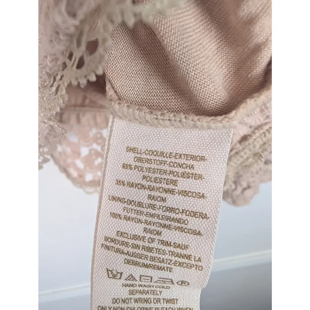 Free People Crochet Top Woven Bell Sleeve Boho Beach Festival Nude Cream Size M